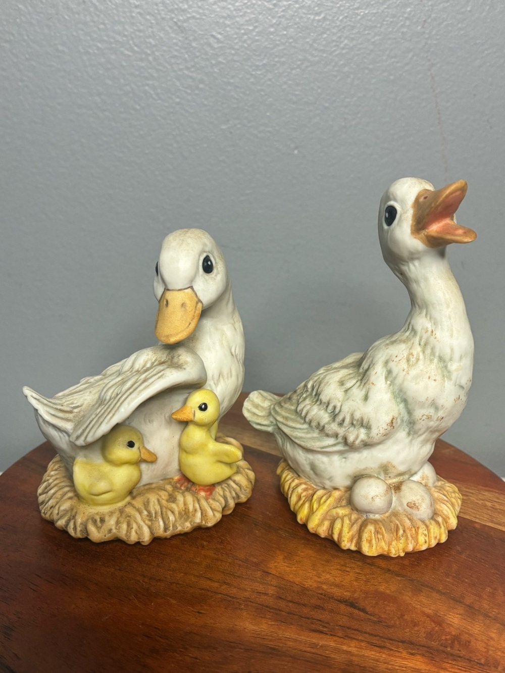 1980 Enesco Duck Goose Figurines Pair Ducklings Eggs Porcelain Japan